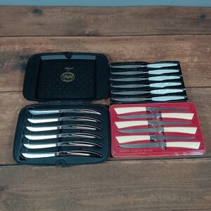 sets of three different branded steak knifes